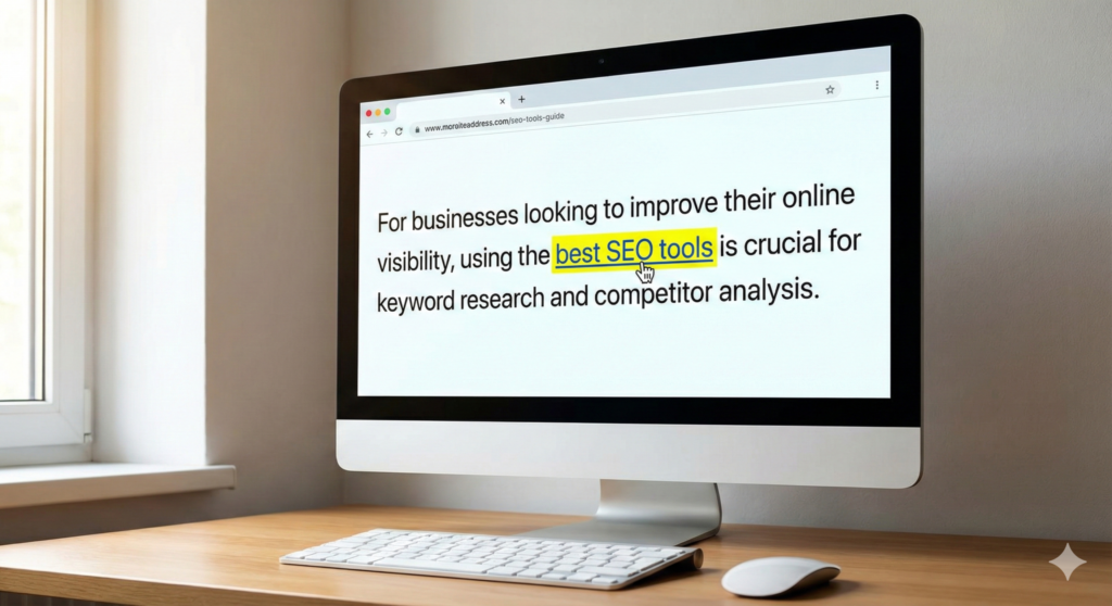 highlighted anchor text pointing