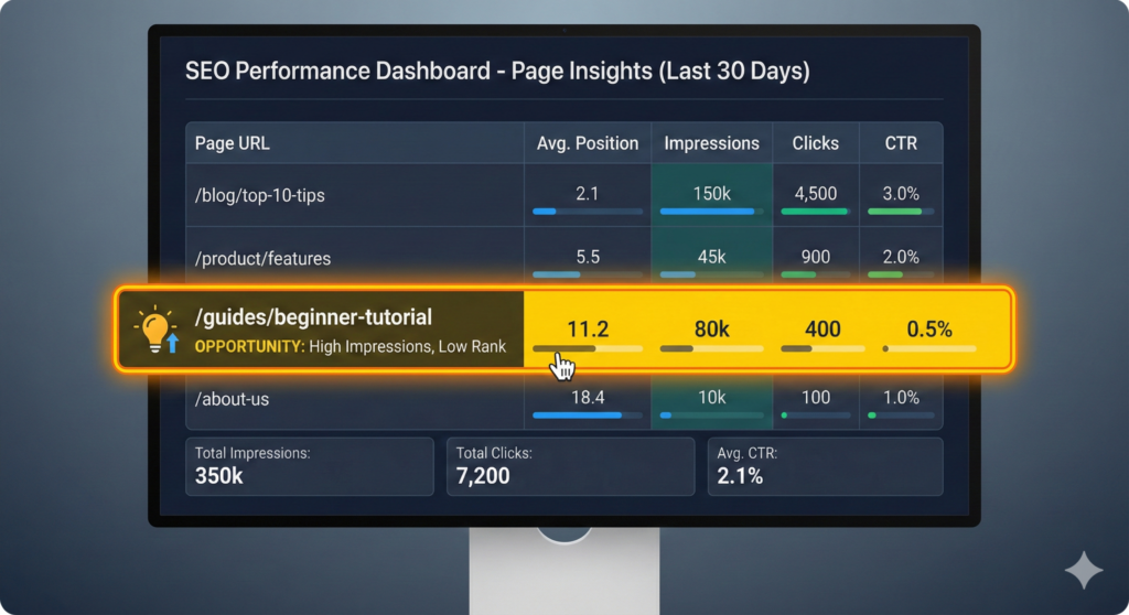 Average position, impressions, clicks, and CTR