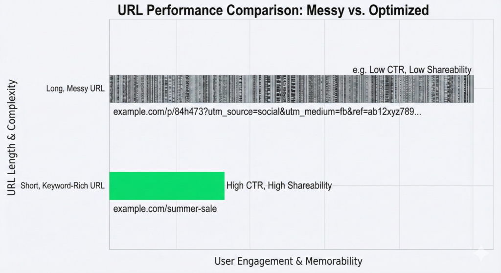 long messy URL vs a short keyword