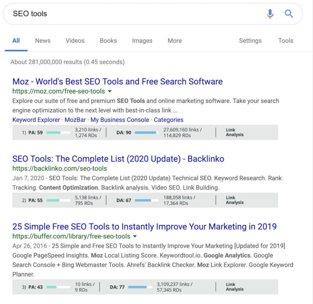 MozBar is a browser extension