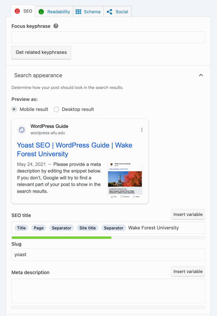 Yoast SEO Page Editor